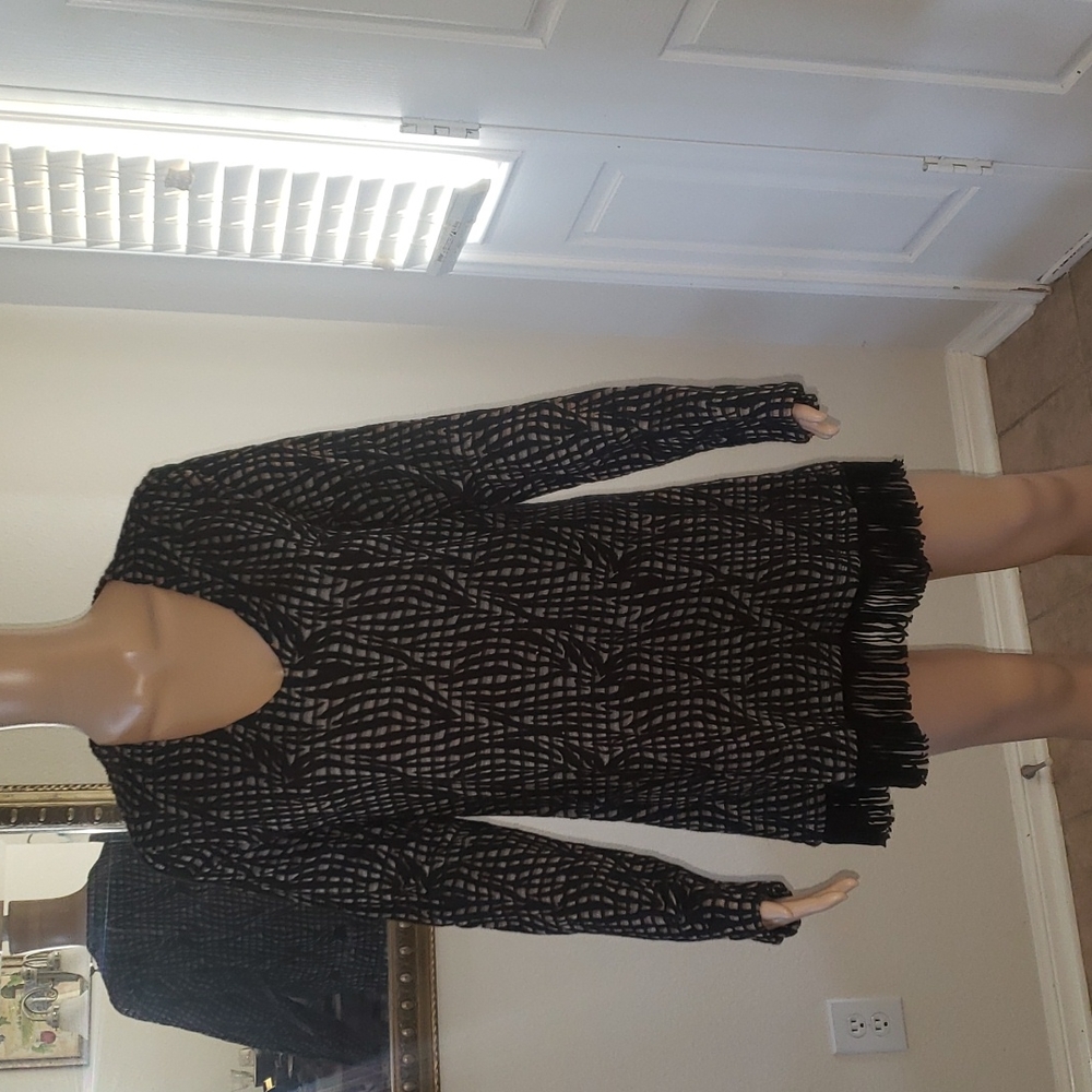 Bylyse xl zebra embroidery over stripes faux suede fringe tunic